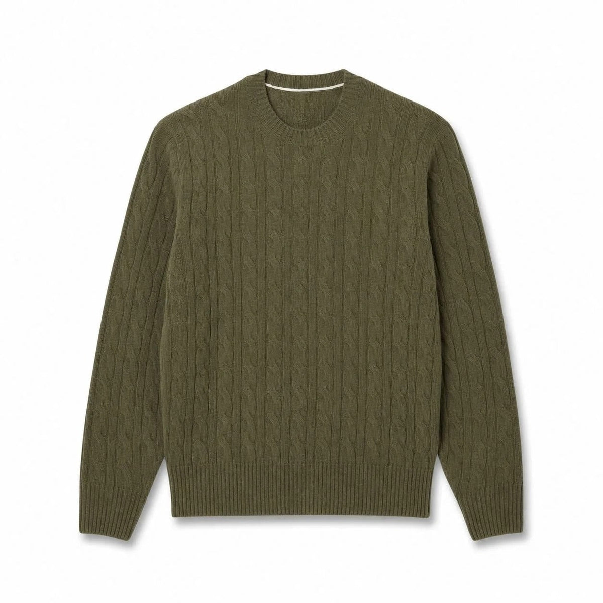 Cable Knit Sweater in Combed Wool with Crew Neck RF3OC3FY9OK