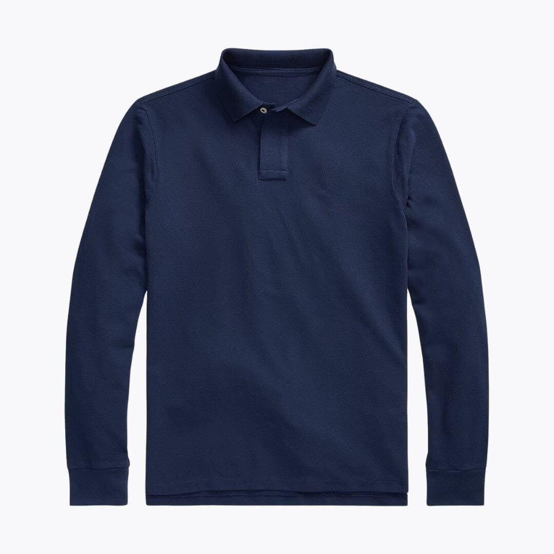Long-Sleeve Mesh Cotton Polo Shirt RF3OC3WOVB8