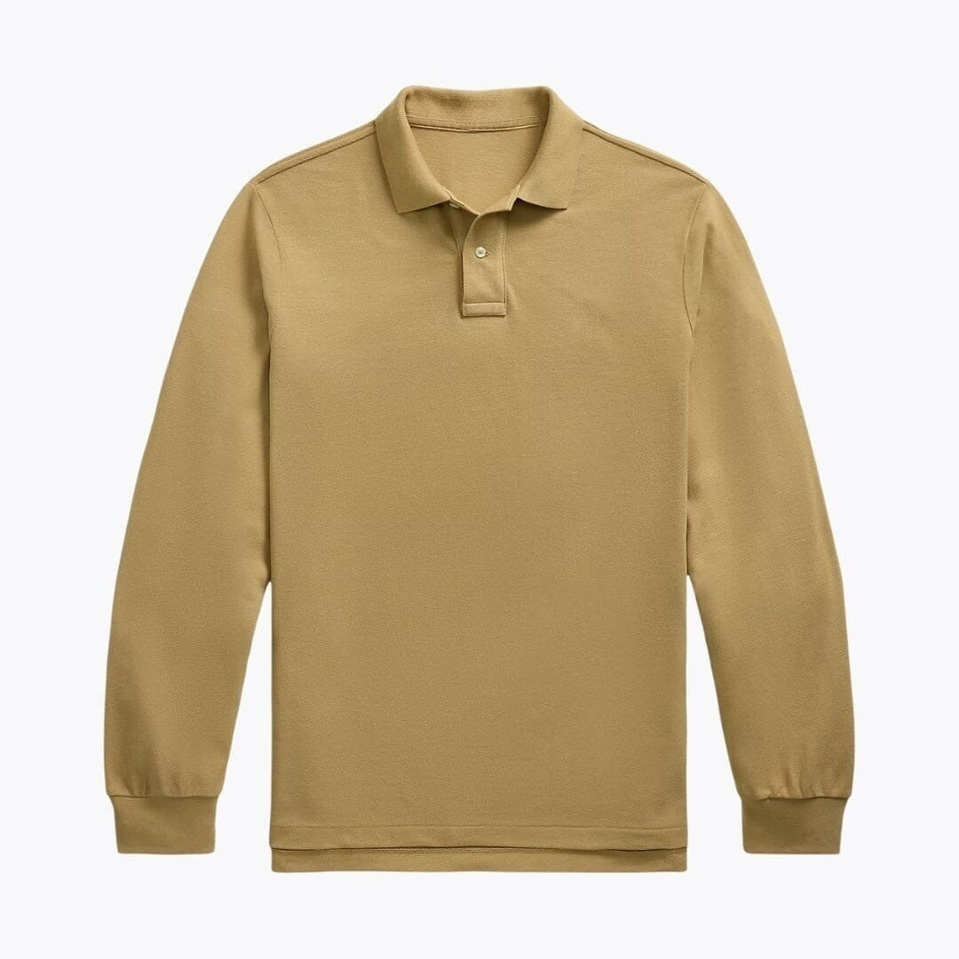Long-Sleeve Mesh Cotton Polo Shirt RF3OC3WOVB8