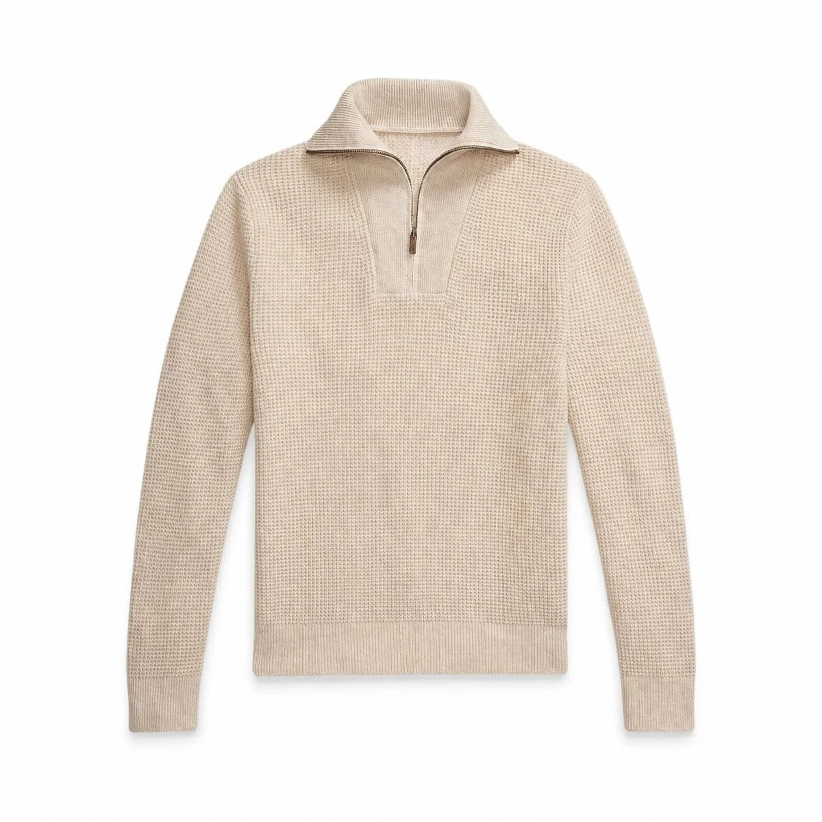 Waffle-Knit Wool-Cotton Quarter-Zip Sweater RF3OC42DY84